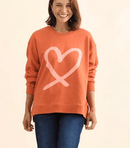 Elin Orange Heart Cotton Sweatshirt at Blue Bungalow