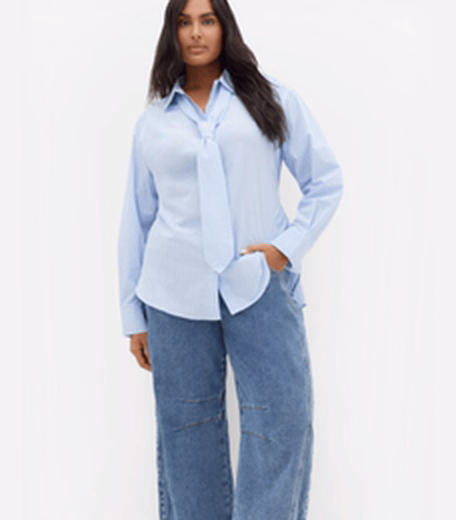 Neck Tie Cotton Stripe Shirt at City Chic