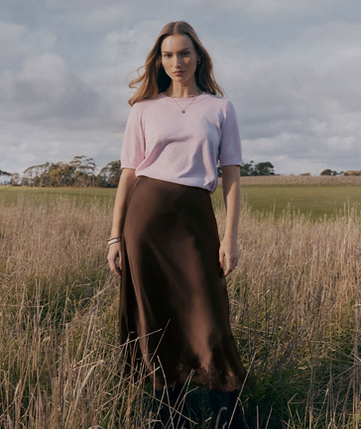 Cupro Blend Midi Skirt at Sussan