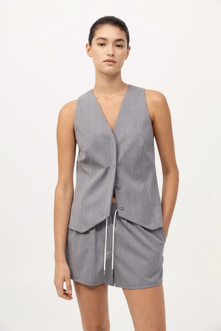 Pinstripe Wool Vest at ST. AGNI