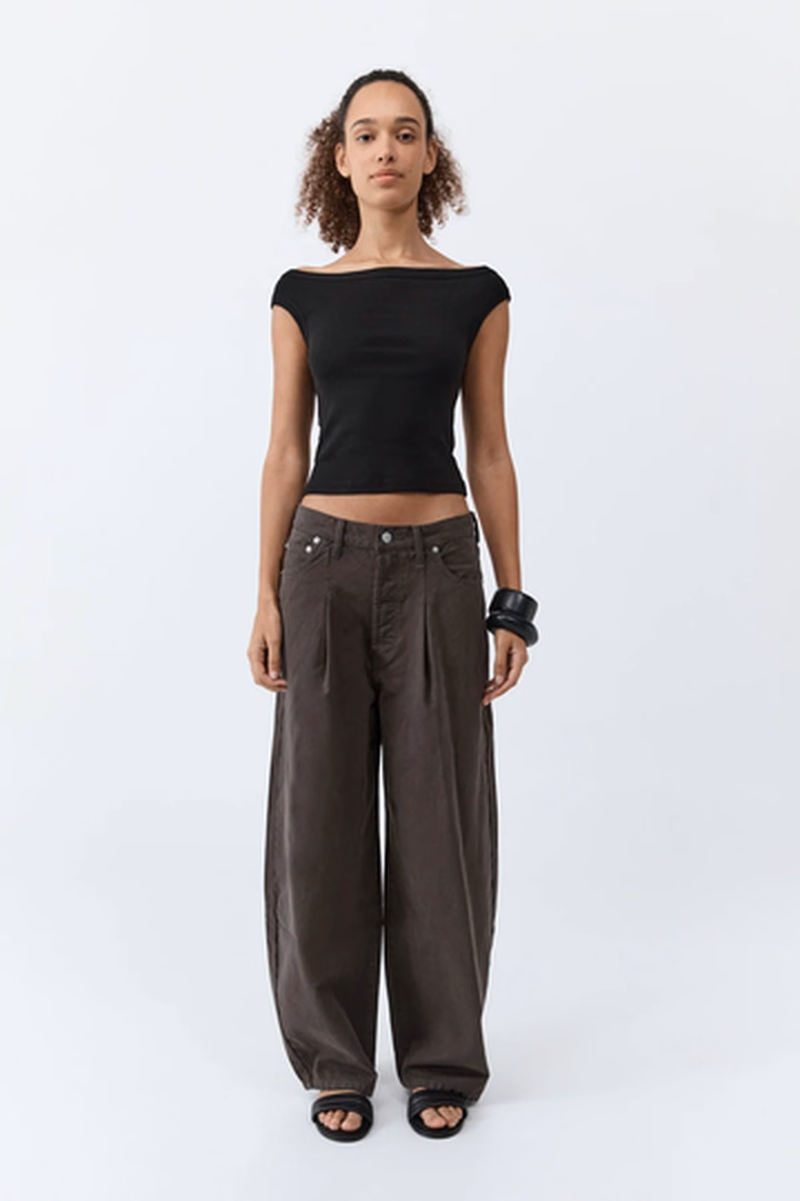 Canvas Mid Rise Barrel Jeans at ST. AGNI